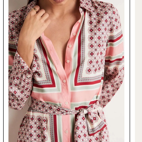 BODEN Maxi Shirt Dress in Almond Pink Square Geometric Size 10R - Picture 8 of 15